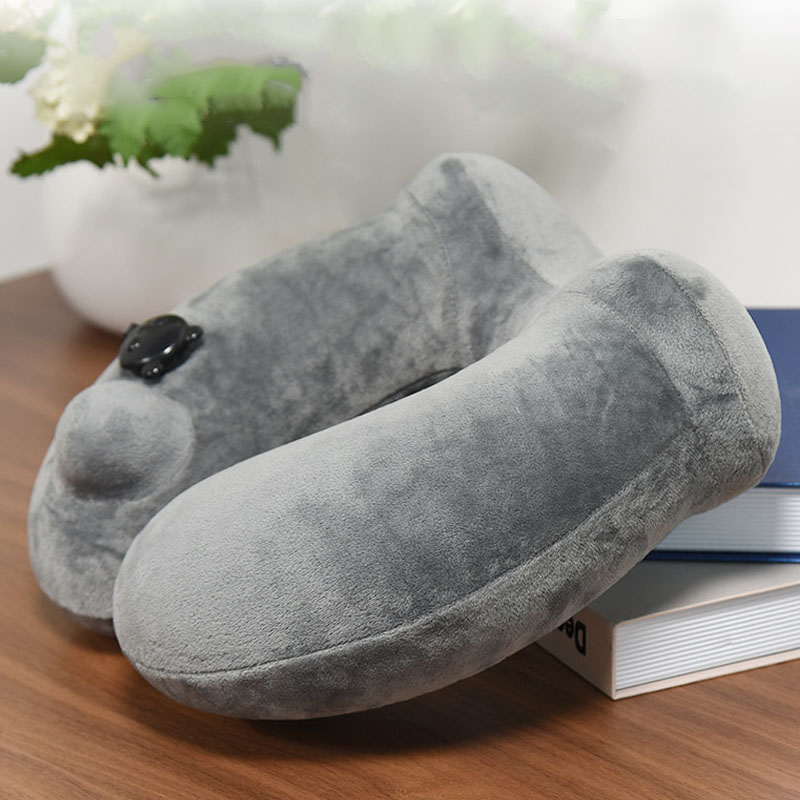 Gối ngủ văn phòng chữ u kèm mũ chụp mắt khi ngủ có kèm túi gấp gọn khi không sử dụng tiện ích, gối ngủ bơm hơi di động