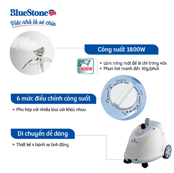 Bàn Ủi Hơi Nước Đứng Bluestone GSB-3911 (1800W) - Hàng Chính Hãng