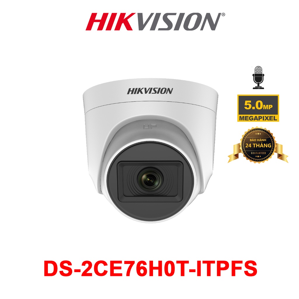 Camera analog dome HD-TVI 5MP Hikvision DS-2CE76H0T-ITMFS tích hợp mic thu âm - Hàng chính hãng