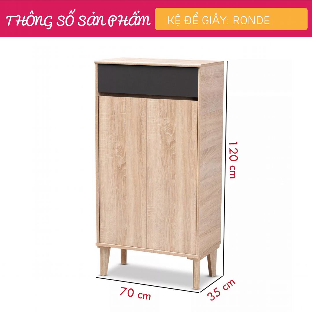 Kệ để giầy gỗ hiện đại SMLIFE Ronde | Gỗ MDF dày 17mm chống ẩm | D70xR35xC120cm