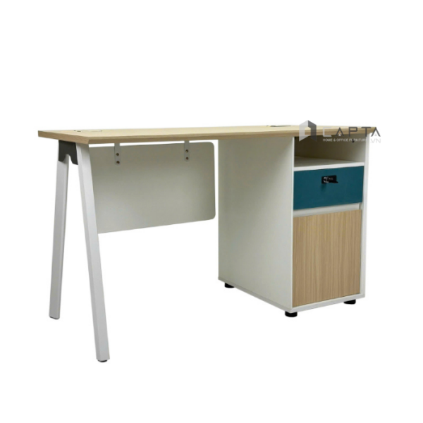 Bàn làm việc 1m2 kèm tủ TW2011-12W Nội thất Capta Bàn nhân viên mặt gỗ MFC chân sắt màu trắng tại hcm