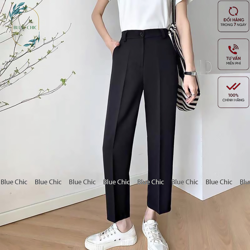 Quần baggy nữ Blue Chic đồ công sở lưng cạp cao đi học form dáng đẹp thanh lịch màu đen ghi xám