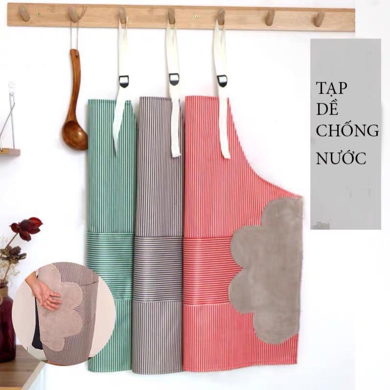 Tạp Dề Kẻ Hoa Có Khăn Lau Tay Bên Hông, Tạp Dề Chống Thấm Nước