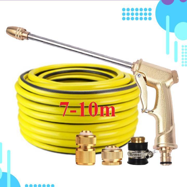 Bộ dây vòi xịt nước rửa xe, tưới cây . tăng áp 3 lần, loại 7m, 10m 206701-3 đầu đồng, cút đồng