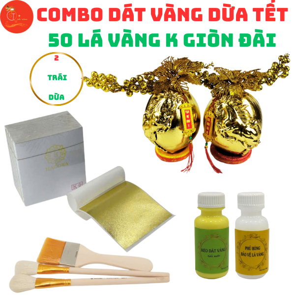 [SIÊU HOT] Combo Dát vàng 2 trái dừa chưng Tết 50 lá K GIÒN ĐÀI đẹp nhất trong các loại lá dát vàng