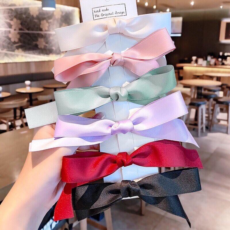 Cặp tóc nơ nhỏ dài vải satin Hàn Quốc xinh xắn dễ thương tiểu thư - Phụ kiện tóc, dây cột tóc