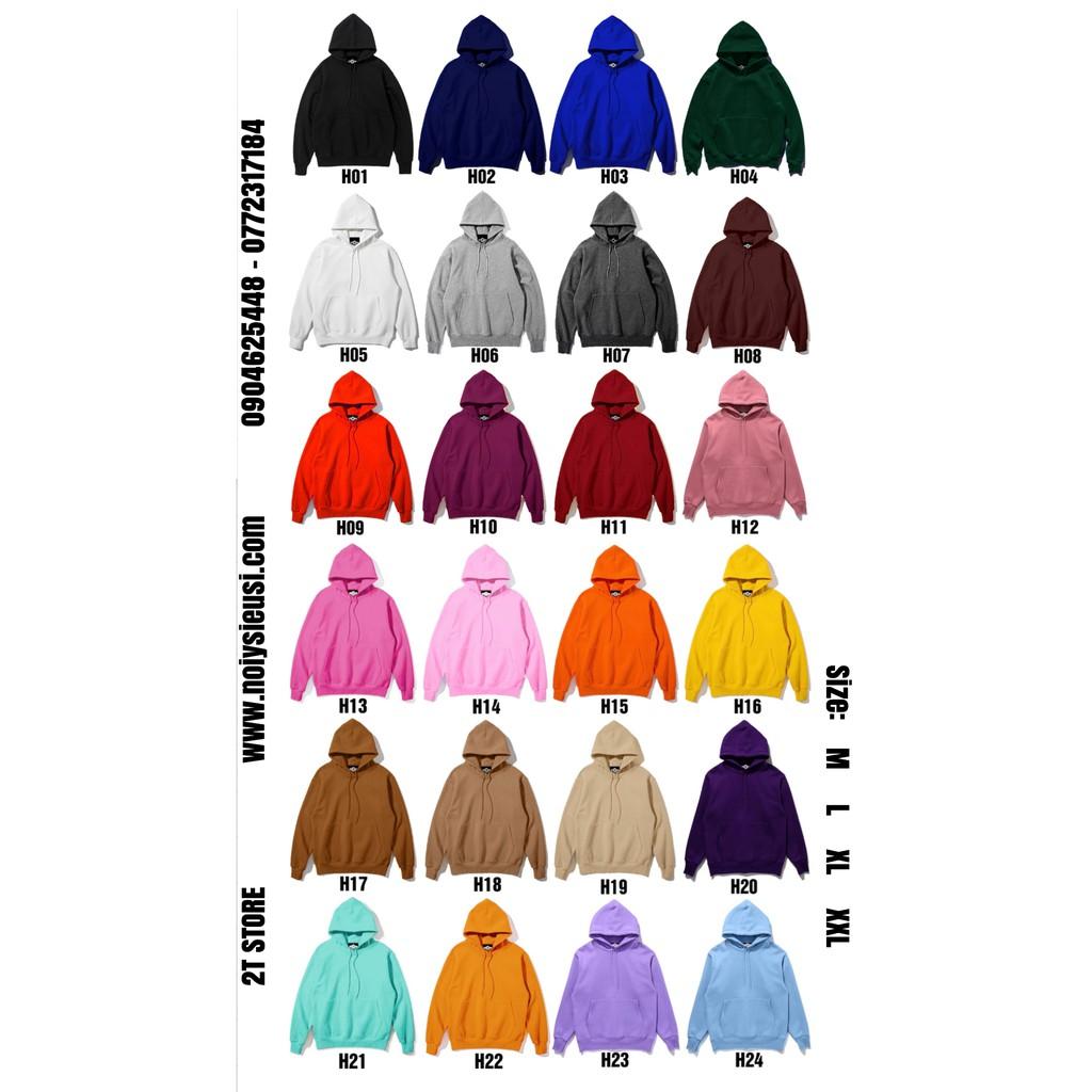 Áo Hoodie unisex 2T Store Bst màu sắc H01 đến H12 khoác nỉ chui đầu nữ nón 2 lớp dày dặn chất lượng đẹp