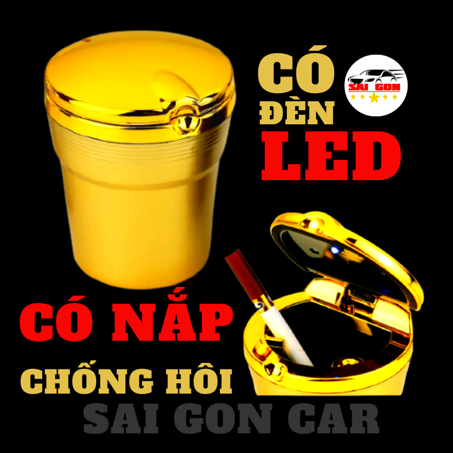Gạt tàn thuốc có nắp chống hôi, có đèn led, gạt tàn dùng cho xe ô tô có logo theo xe.