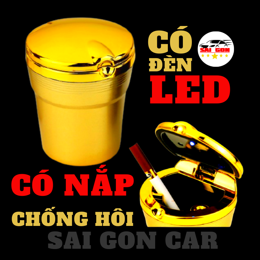 Gạt tàn thuốc có nắp chống hôi, có đèn led, gạt tàn dùng cho xe ô tô có logo theo xe