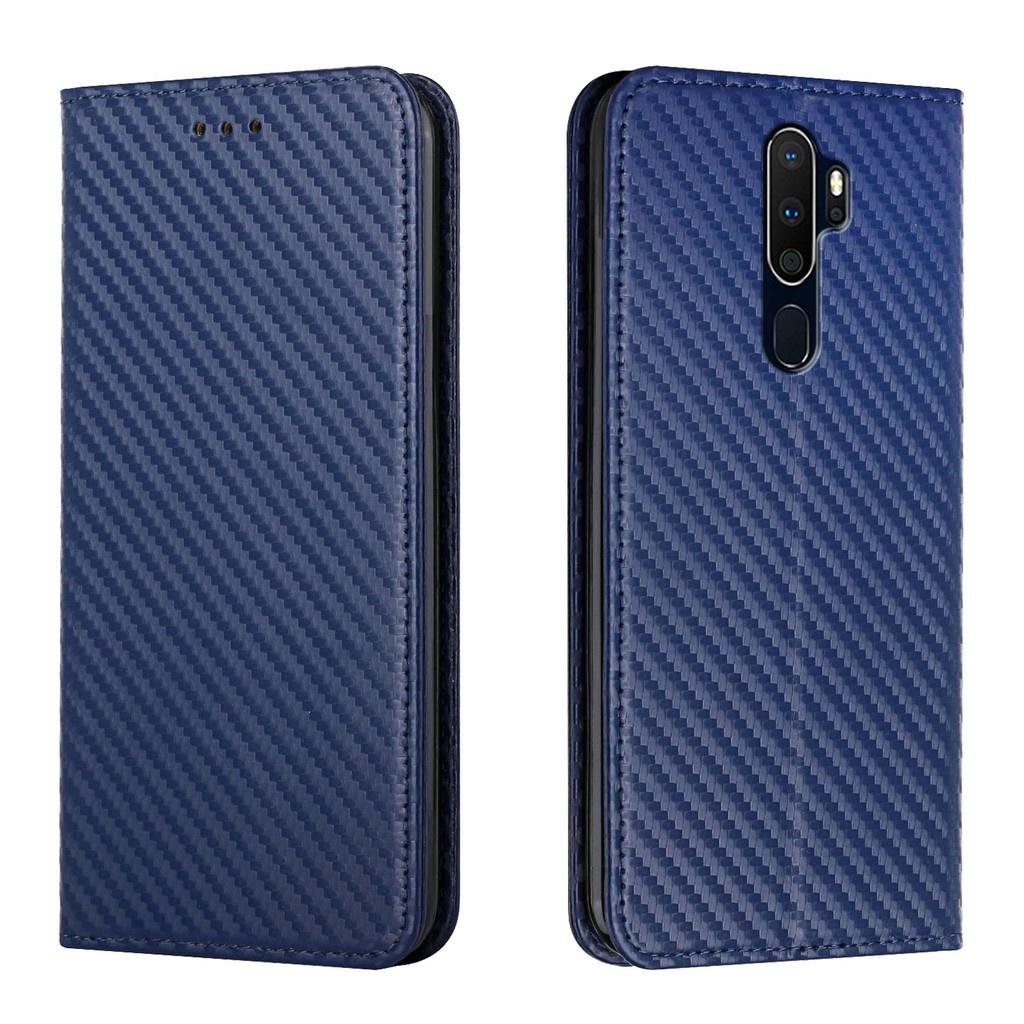 Ốp điện thoại da sợi carbon dạng ví lật cho Oppo A5 A9 2020 A52 A72 A92 A31 A8 A53 A12 A15 A74 4G A94 5G