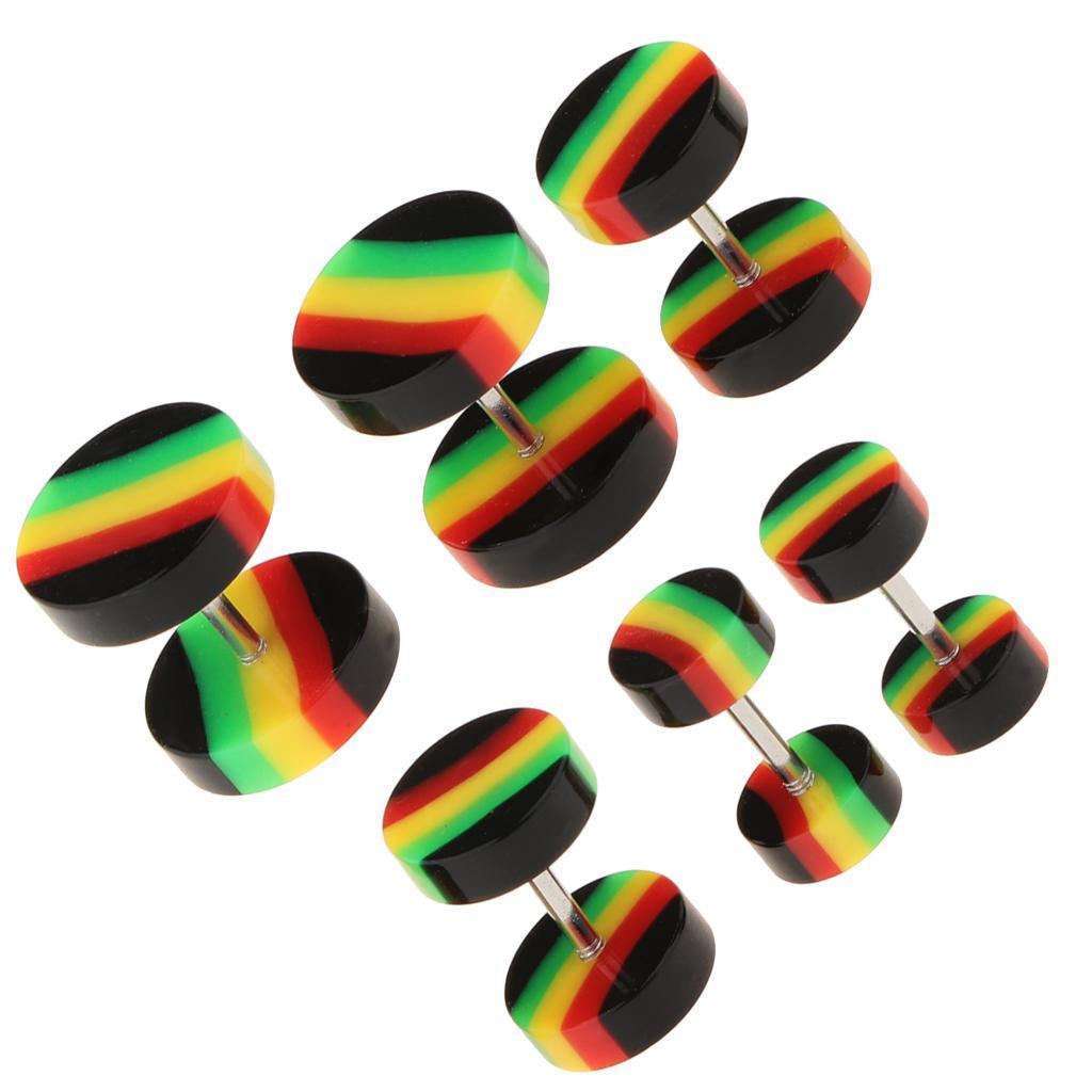 2x6 Pieces Acrylic Ear Earrings Flesh Tunnel Stainless Steel Fake Plugs 18g