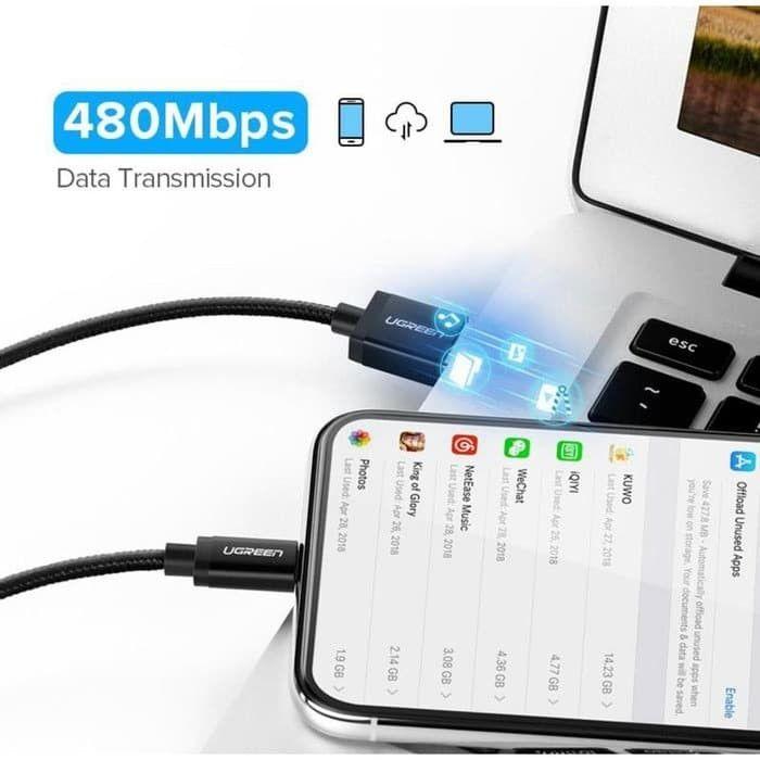 Ugreen UG60158US291TK 2M màu đen cáp Usb ra Lightning mạ nickel đầu nhôm chống nhiễu có chíp MFI chính hãng - HÀNG CHÍNH HÃNG