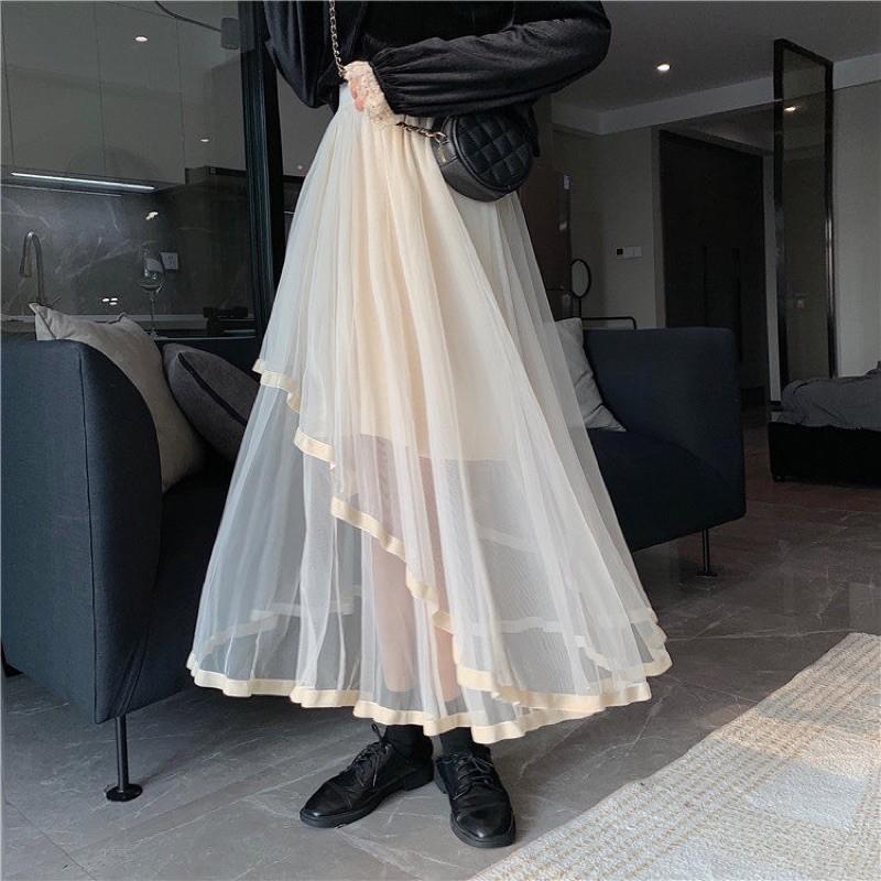 Chân váy lưới tà xéo lai viền mới về