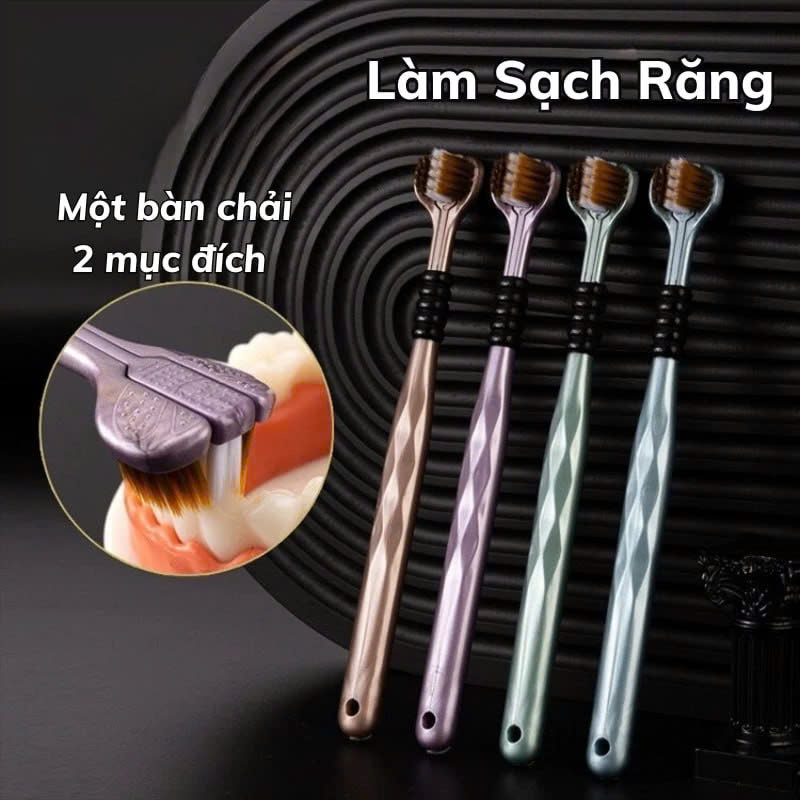COMBO 4 Bàn Chải Đánh Răng 3 Mặt, Bàn Chải Đánh Răng Đa Chiều Làm Sạch Đồng Thời Cả 3 Bề Mặt Của Răng, Lông Mềm Mượt