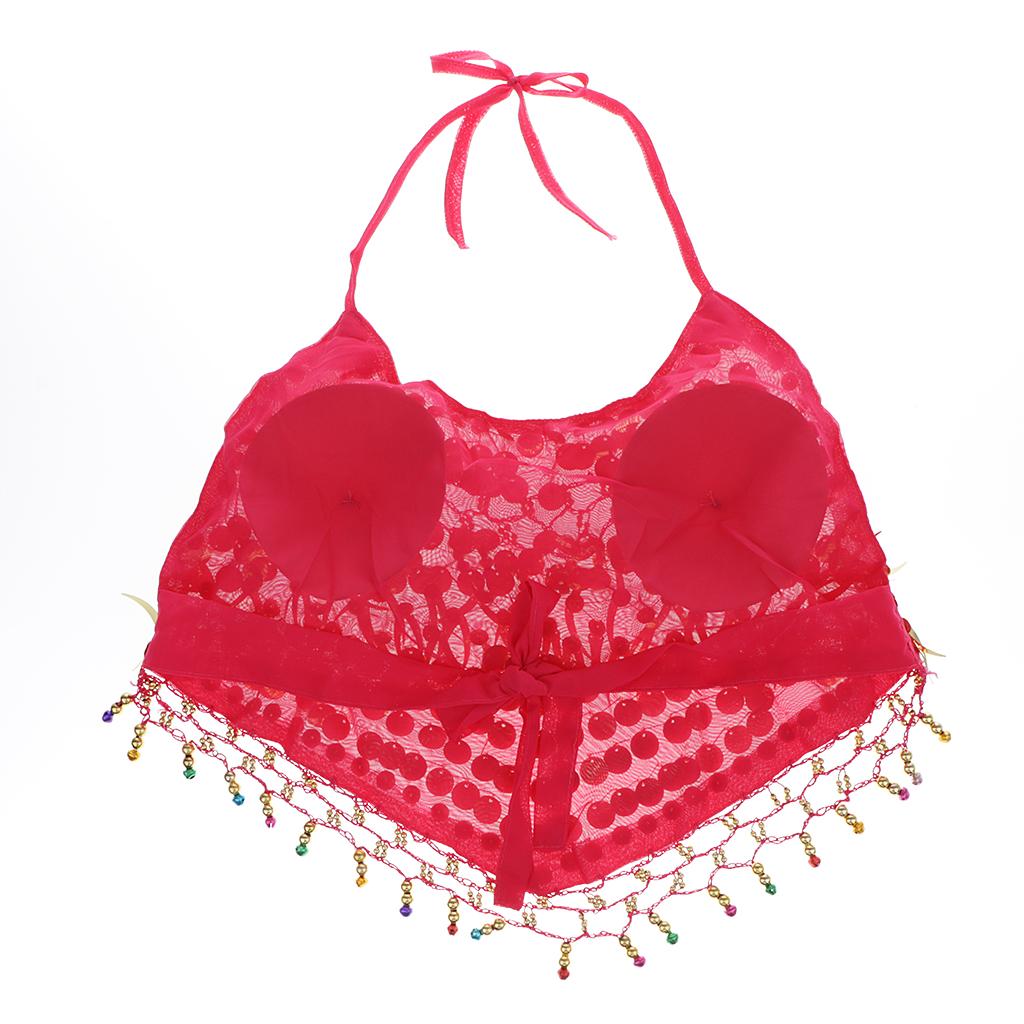 Belly Dance Beaded Bra Sequins Tassel Dancing Singer Costume Red