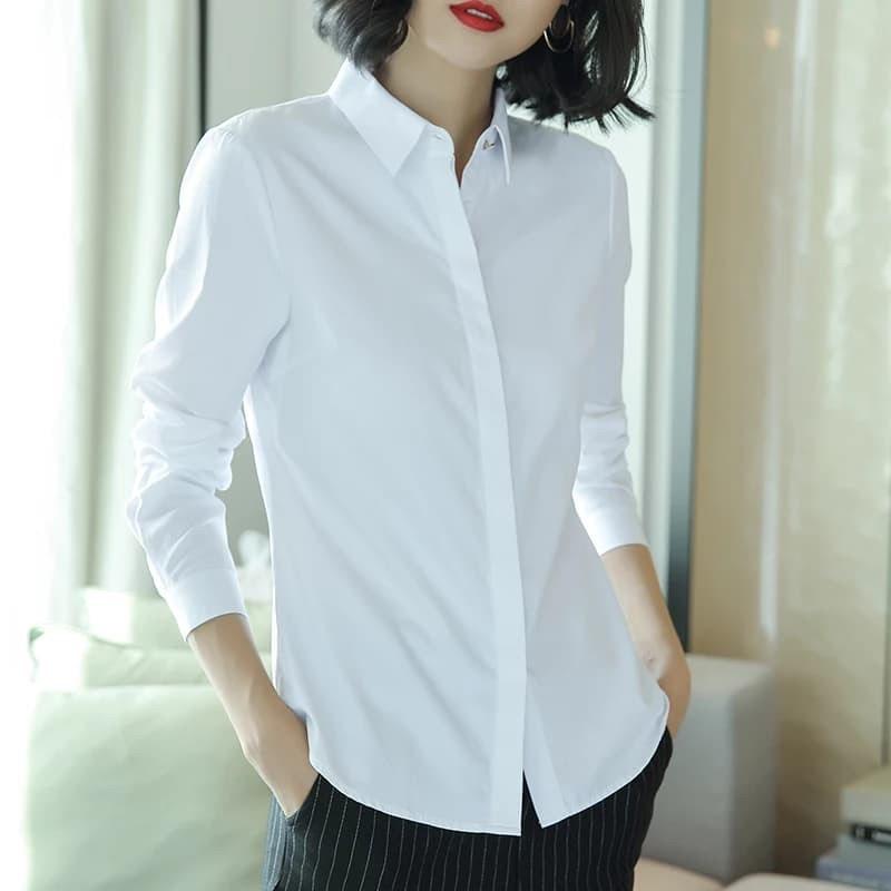 Áo sơ mi nữ công sở dài tay thiết kế giấu nút cực xinh , form ôm vừa , chất vải mềm mịn , ít nhăn AM91