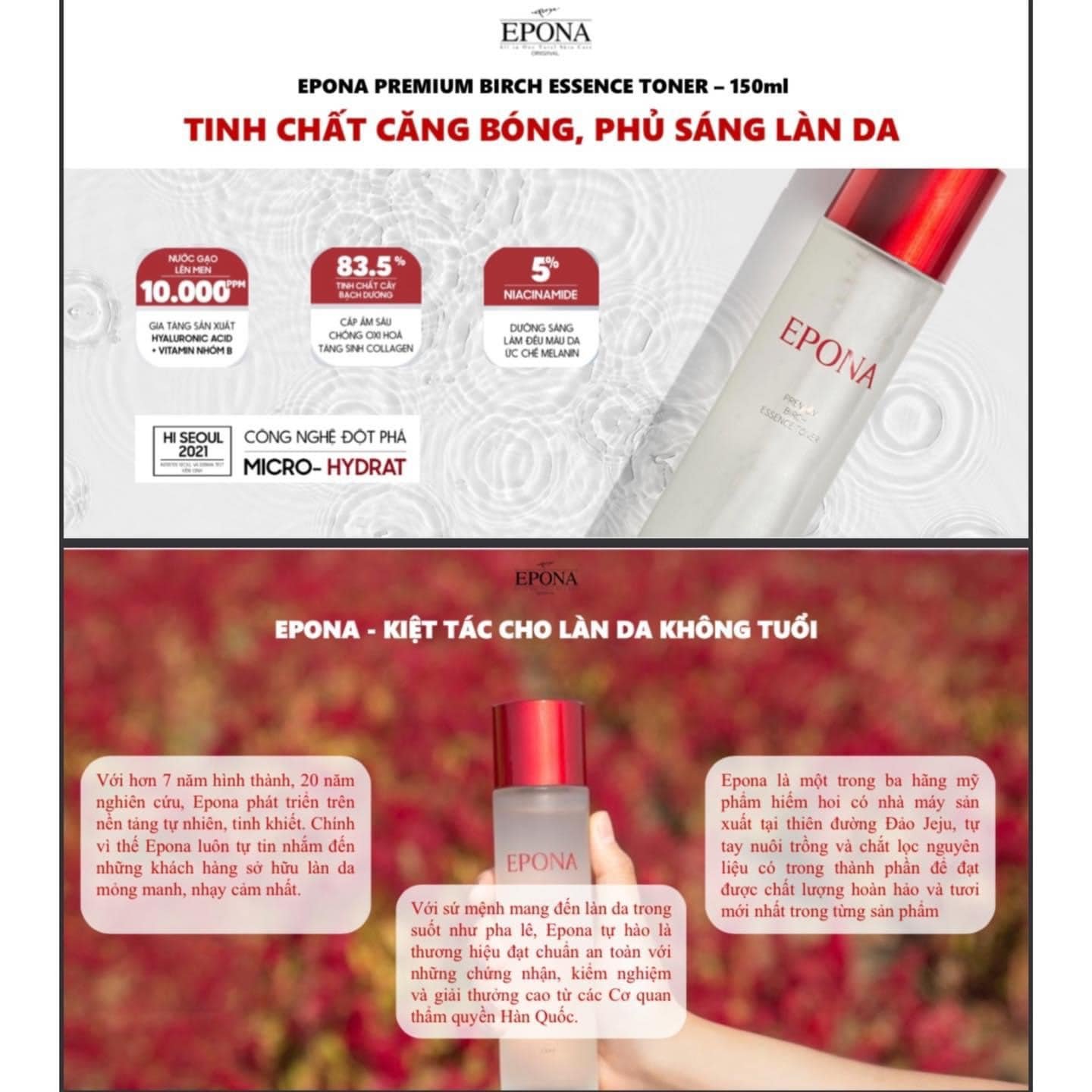 Tinh Chất Căng Bóng, Phủ Sáng Làn Da Epona Premium Birch Essence Toner 150ML