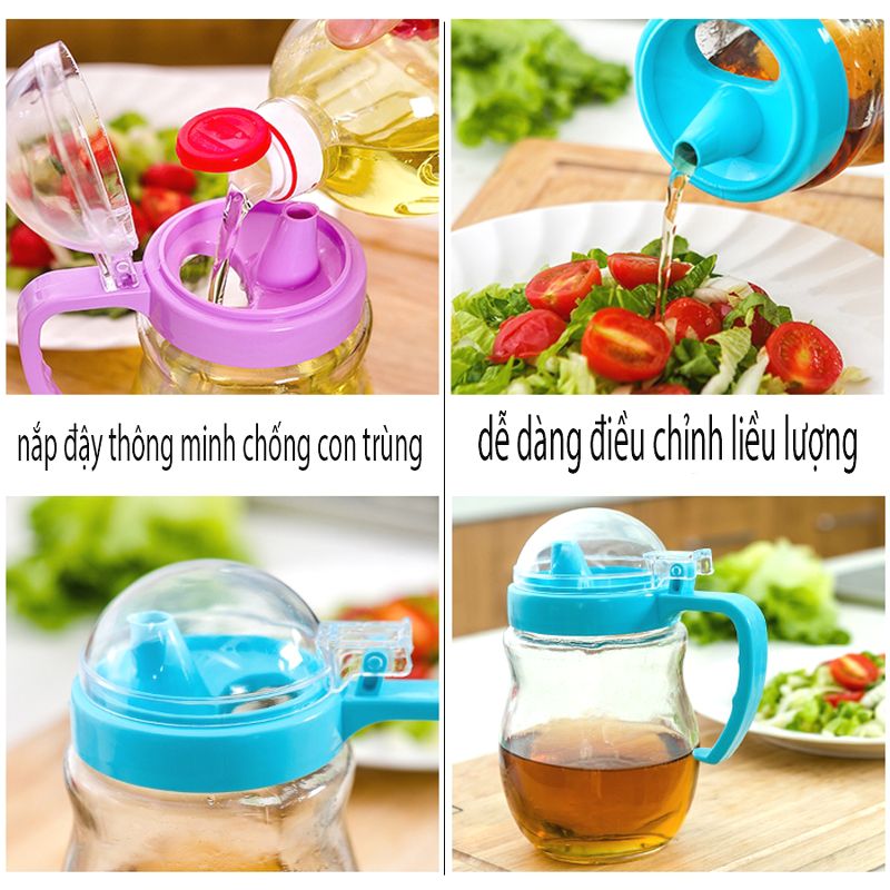 Combo 2 bình đựng dầu ăn, nước mắm thủy tinh có nắp đậy GS00777