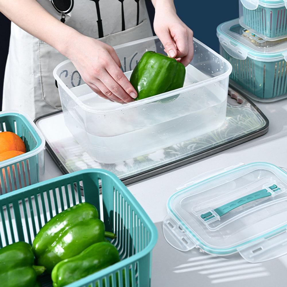 Hộp nhựa đựng thực phẩm, hộp đựng thức ăn tủ lạnh cao cấp SET 5, Hộp đựng đồ ăn kèm rổ và nắp đậy đa năng tiện lợi