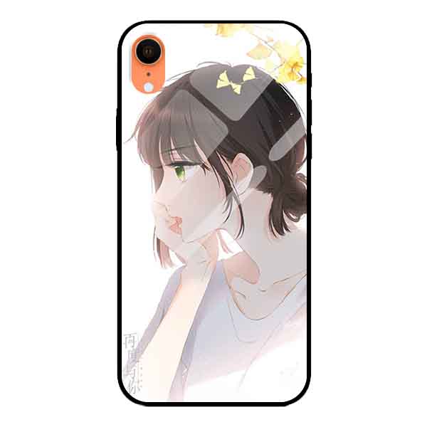 Ốp lưng kính cường lực cho iPhone Xr Nền Cô Gái Mắt Xanh - Hàng Chính Hãng