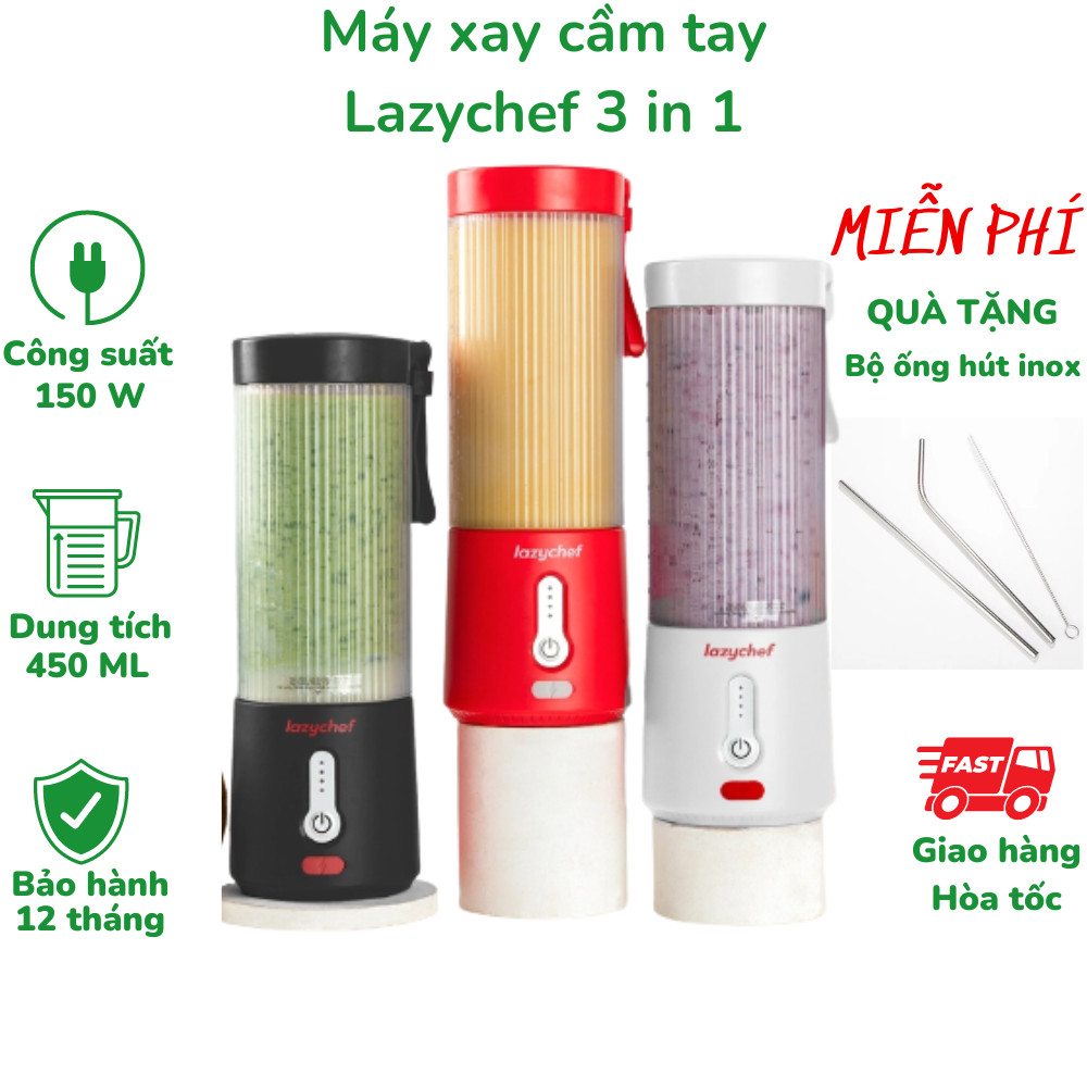 Máy Xay Cầm Tay 3IN1 Sạc Pin Tiện Lợi Lazychef - Máy Xay Đa Năng Sạc Điện, Máy Xay Sinh Tố Trái Cây, Máy Xay Cầm Tay, Hàng Chính Hãng