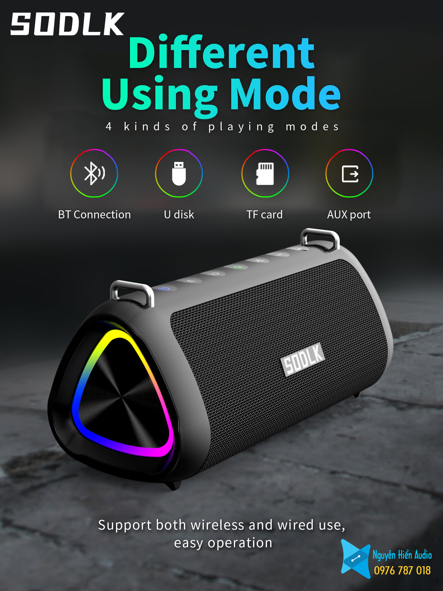 Loa SODLK T18 bluetooth 5.0 Micro karaoke, đèn RGB, 80W