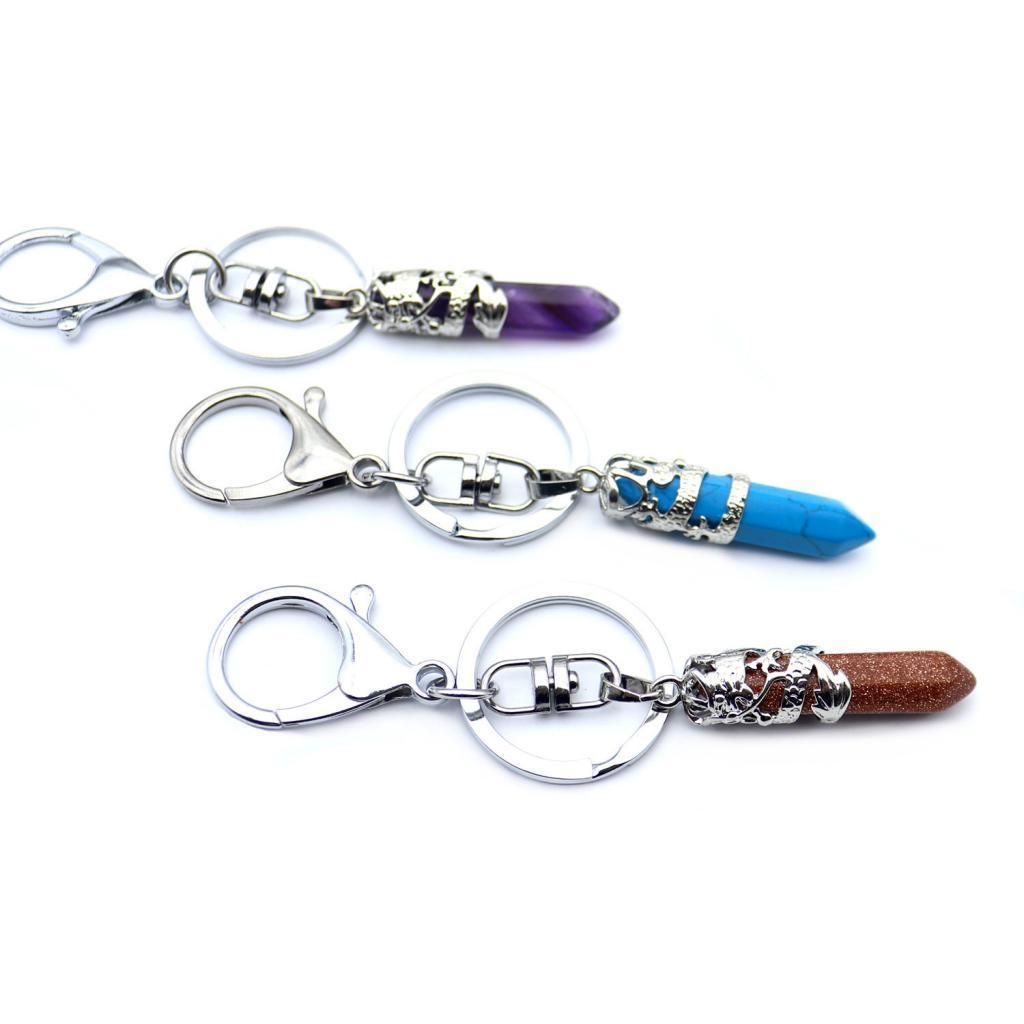 2-4pack Fashion Hexagonal Dragon Crystal Quartz Keychain Key Chain Blue