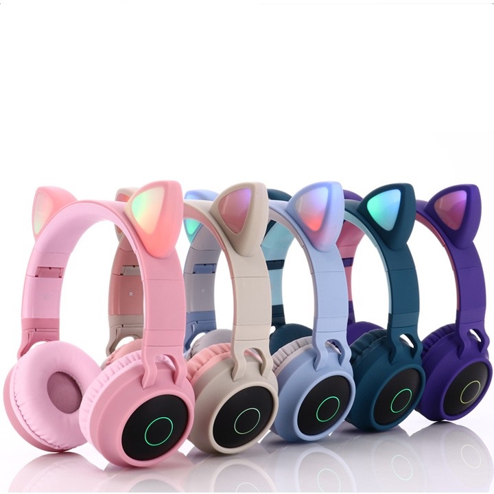 Tai Nghe Mèo Bluetooth, Headphone Tai Mèo Dễ Thương Có Mic,Âm Bass Mạnh Mẽ