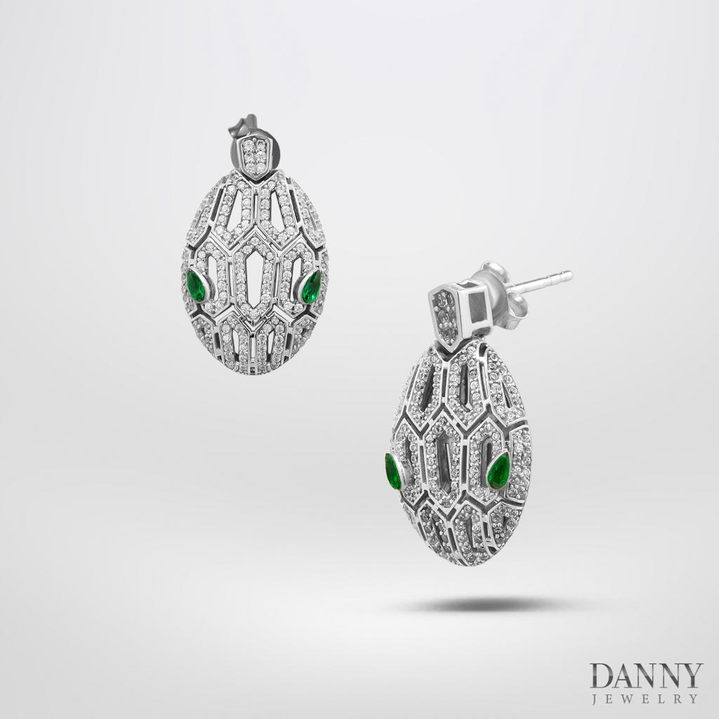 Bông Tai Nữ Danny Jewelry Bạc Thổ Nhĩ Kỳ Xi Rhodium Biểu Tượng Đầu Rắn Đính Đá CZ & Đá Zircon BT007TNK