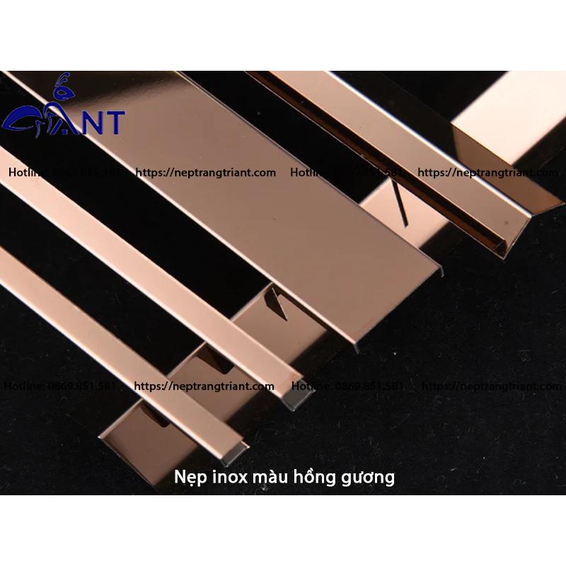 Nẹp inox U màu hồng gương, nẹp chữ u inox, inox 304, thanh dài 2m44 dày 0.8li