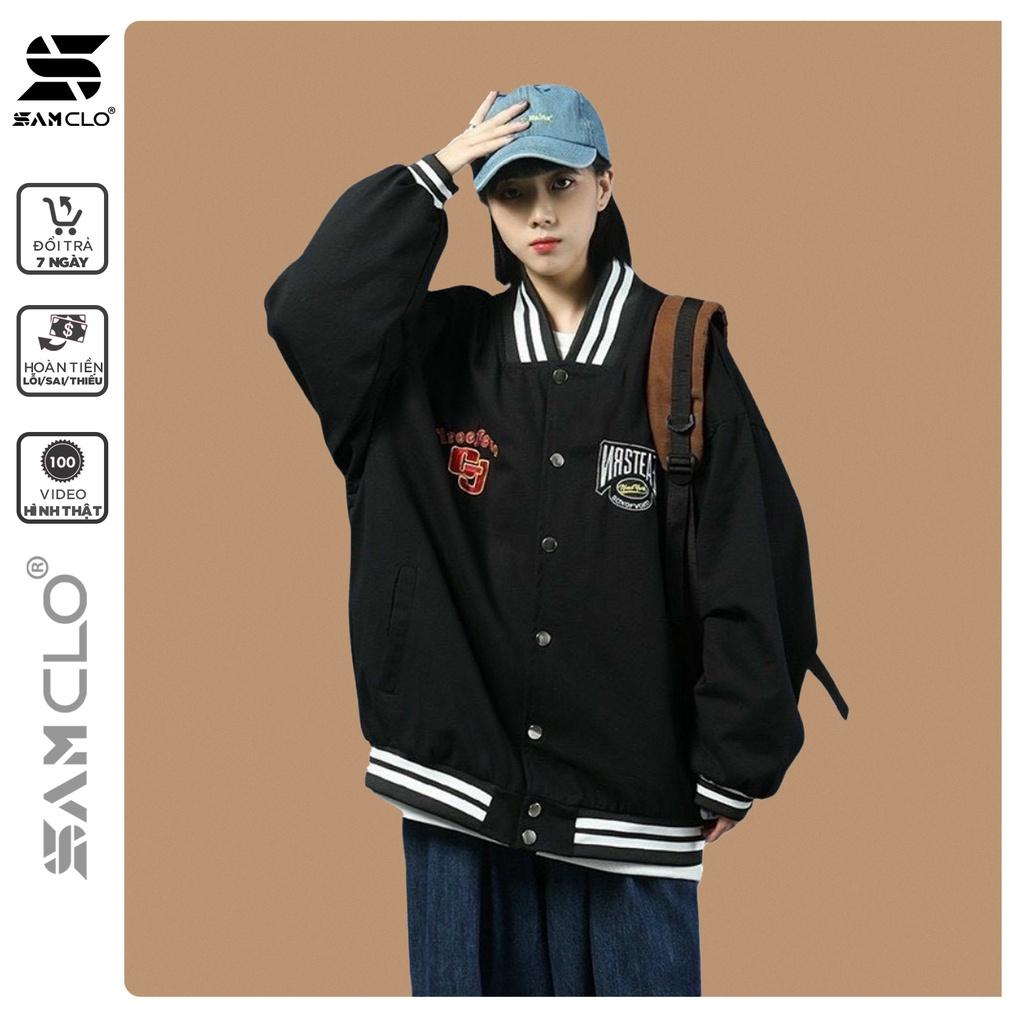 Áo khoác dù BOMBER 2 lớp nam nữ SAM CLO phong cách bóng chày form rộng unisex mặc cặp - couple in CHỮ GJ