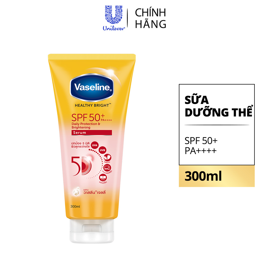 Serum chống nắng cơ thể Vaseline 50x bảo vệ da với SPF 50+ PA++++ giúp da sáng hơn gấp 2X 300ML