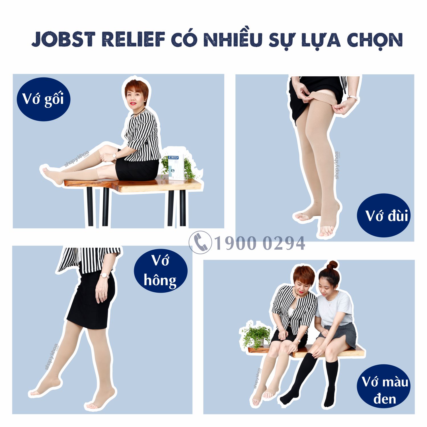 Vớ y khoa gối JOBST Relief - Cơ bản, màu đen, kín ngón, 20-30mmHg, giãn tĩnh mạch chân (tất y khoa)