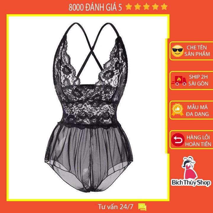 Bodysuit ren hoa xuyên thấu xẻ đáy dây chéo lưng quyến rũ BT3222