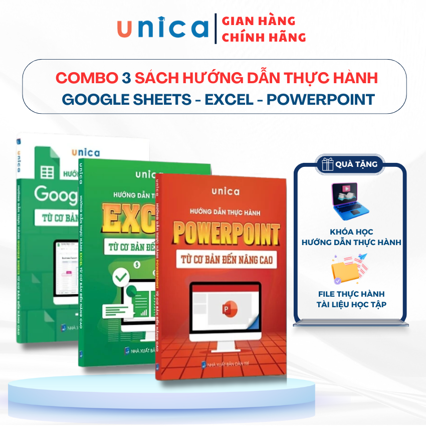 Combo 3 Sách Excel - Google Sheets - PowerPoint Unica Thành Thạo Tin Học Văn Phòng Có Kèm Khoá Học