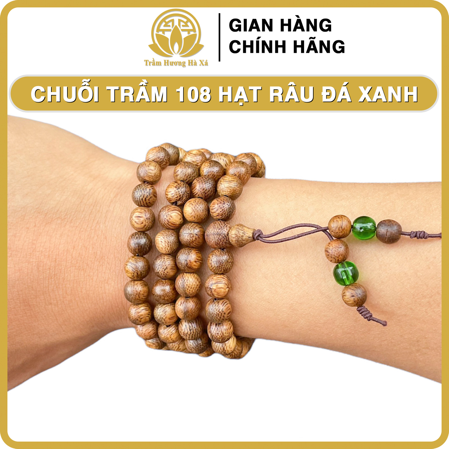 Vòng Tay Chuỗi Tràng 108 Hạt Phong Thủy Trầm Hương Hà Xá Vòng Đeo Tay Nam Nữ May Mắn Tài Lộc - Hạt 7Li Tay 16 - 17Cm - 108 Râu Đá Xanh Lá - Mệnh Mộc