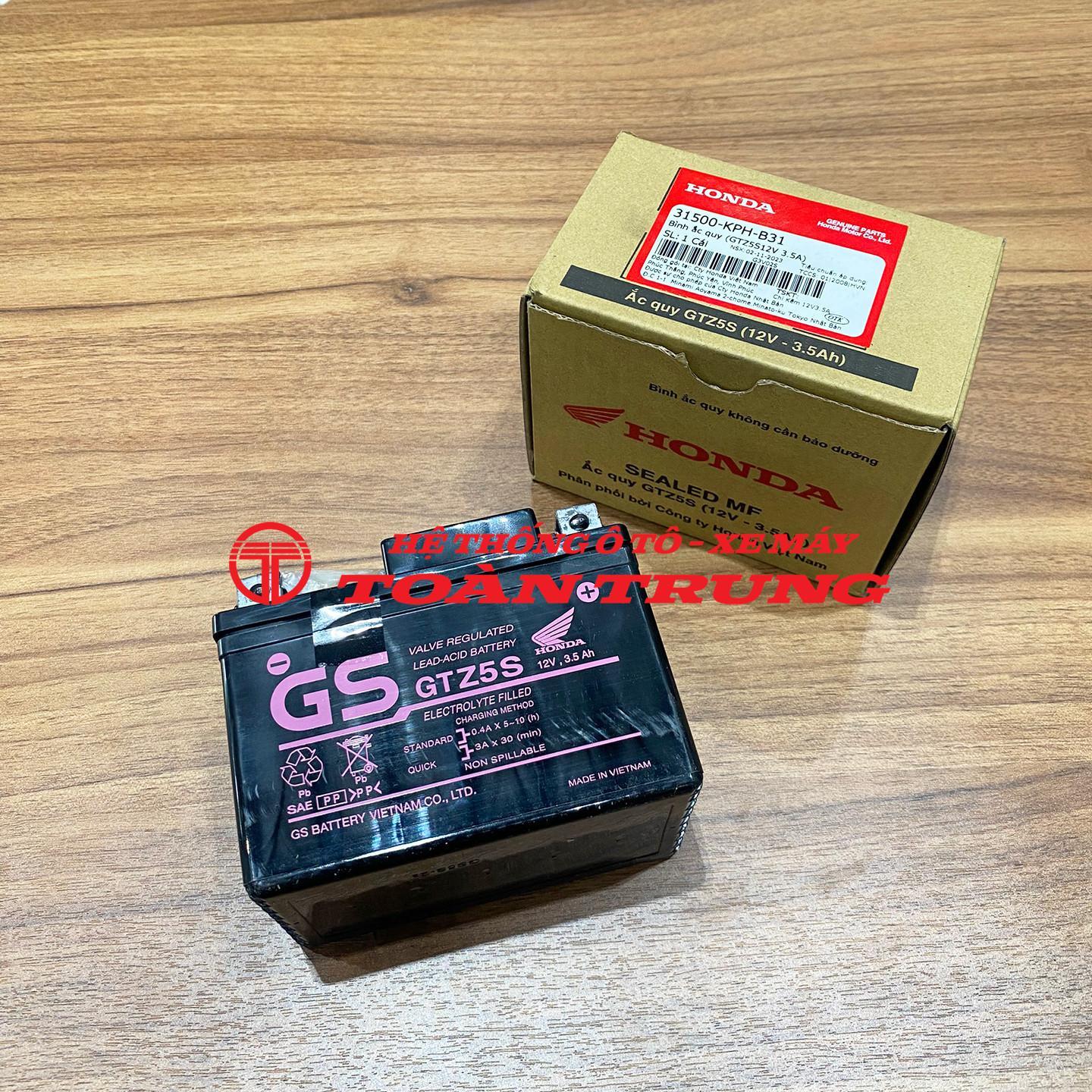 Bình ắc quy (GTZ5S12V 3.5A) chính hãƞg Honda &quot;31500KPHB31&quot;, sử dụng cho các dòng xe Wave α/S/RS/RSX, Airblade 110, Click, Future…