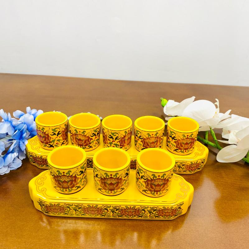 Bộ đồ thờ thần tài RỒNG VIỆT, Bộ đồ sứ men gấm vàng cao cấp, sang trọng