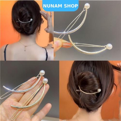 Kẹp tóc hình bán nguyệt phối ngọc nữ tính sang chảnh Nunam shop