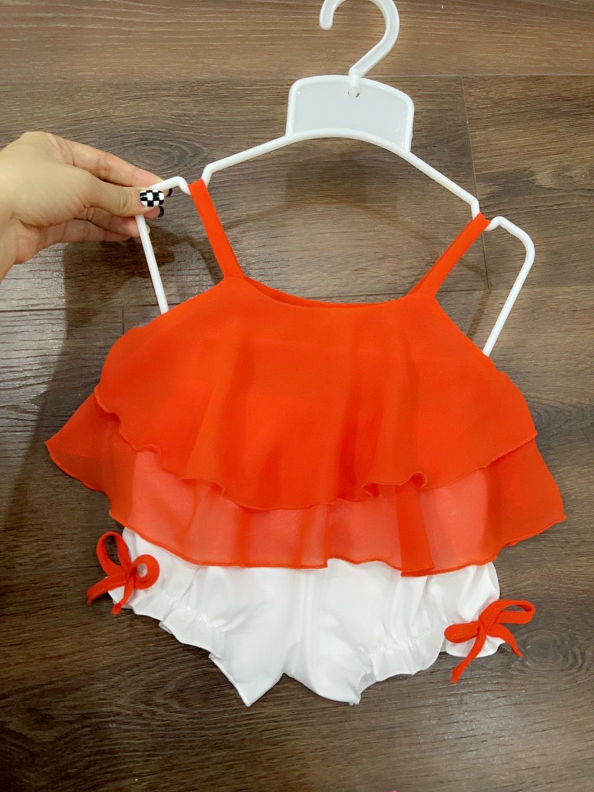Bộ đồ bé gái 2 tầng cam chất liệu voan 8-23kg Angel Baby Thời Trang Thiết Kế