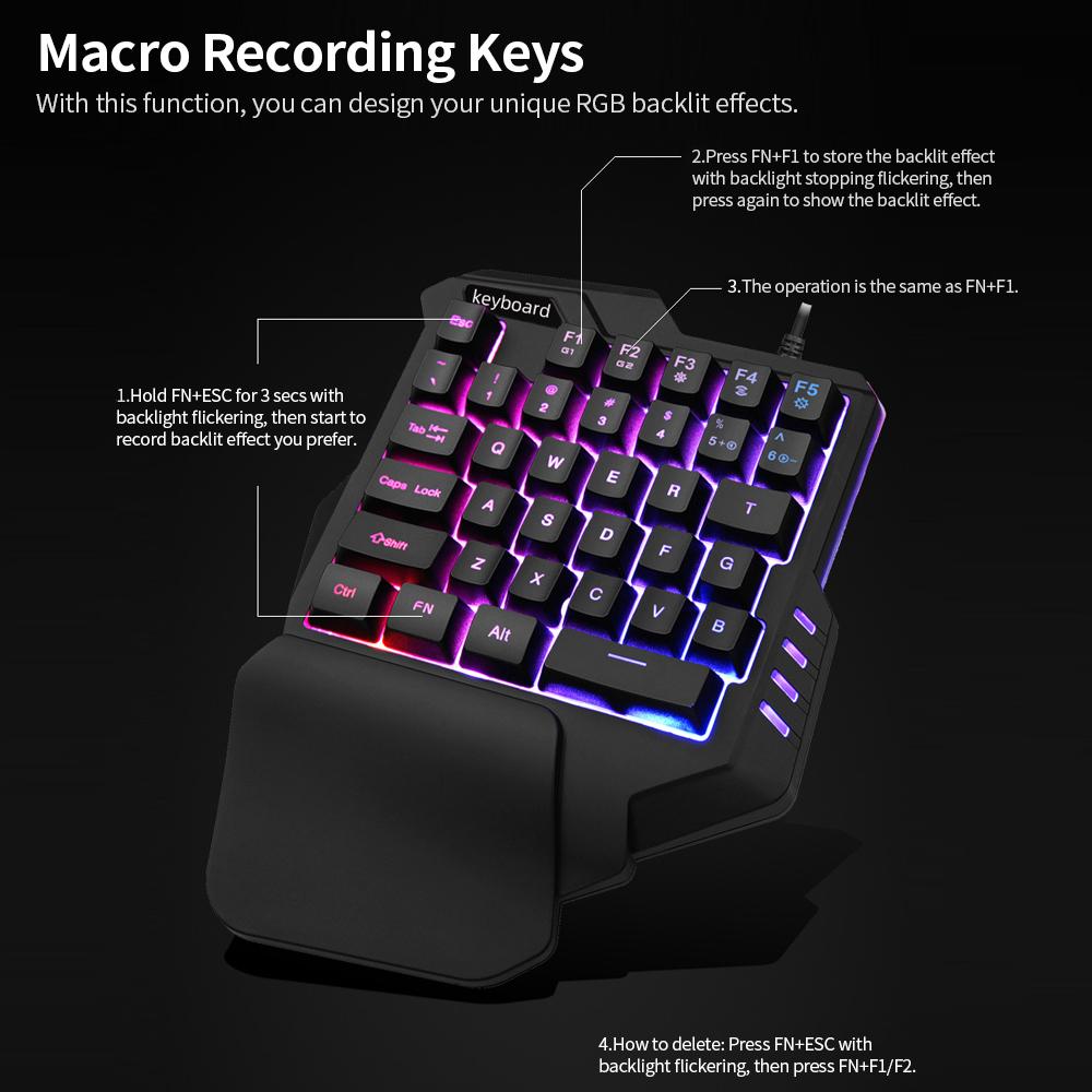 One Handed Keyboard with Wrist Rest Support Wired 35-key Keyboard RGB Backlit Keyboard 15-key Rollover/Macro Recording
