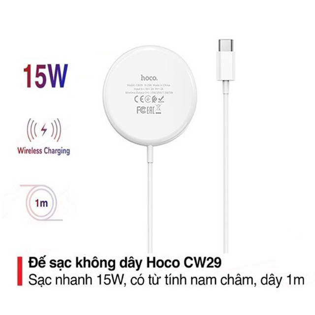 Đế sạc 15W Hoco CW29 chất liệu ABS sạc nhiều thiết bị có tính năng không dây dài 1M - Hàng chính hãng