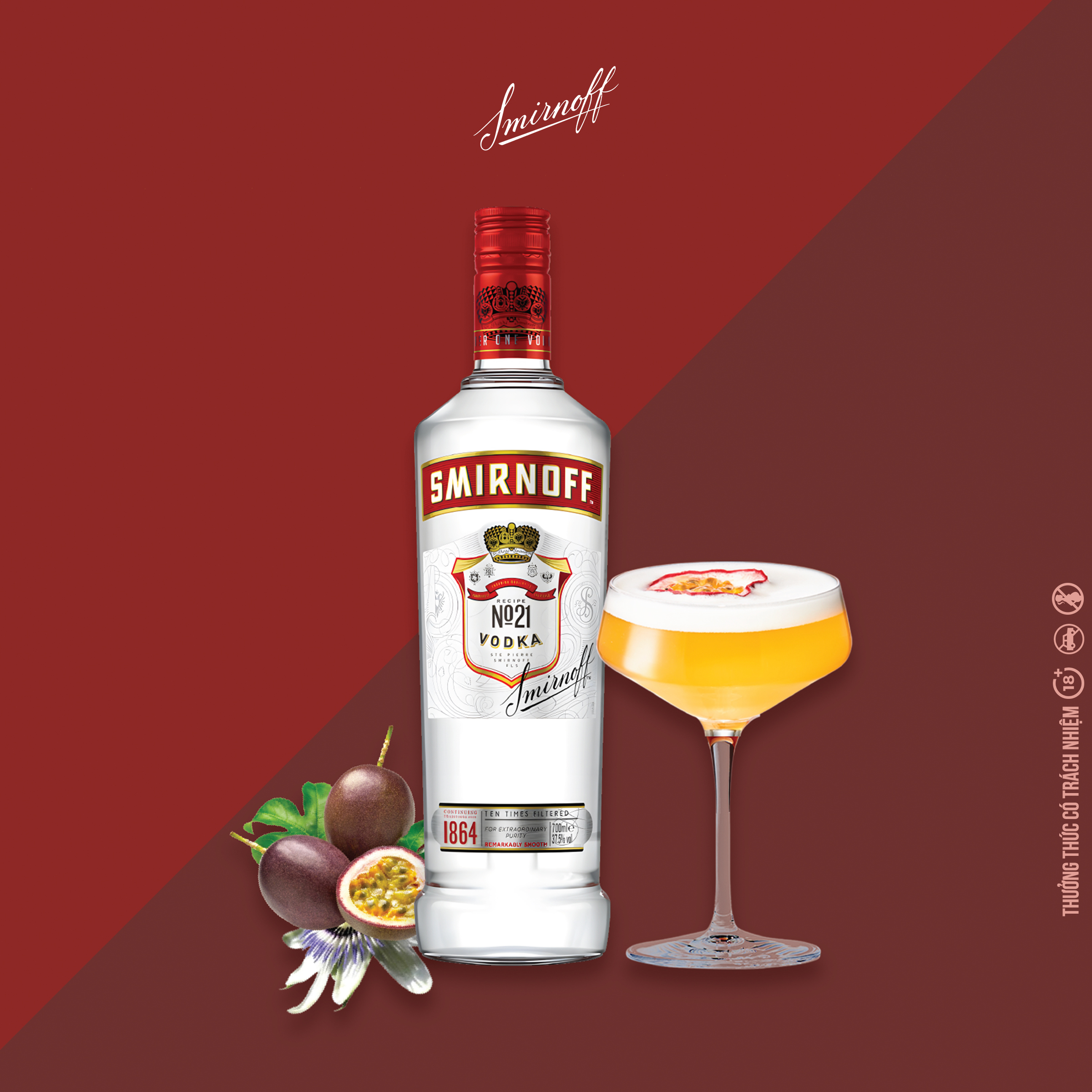 Rượu Vodka Smirnoff Red 37.5% 700ml - Rượu Vodka Hương Vị Ngọt Dịu, Nồng Nàn Dài Lâu