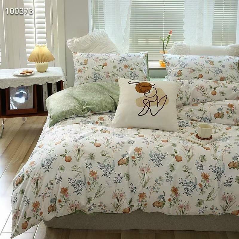 Bộ Chăn Ga gối Cotton Living 100%cotton Hàng Nhập Khẩu Cao Cấp 4 Món Mẫu Xanh Lá