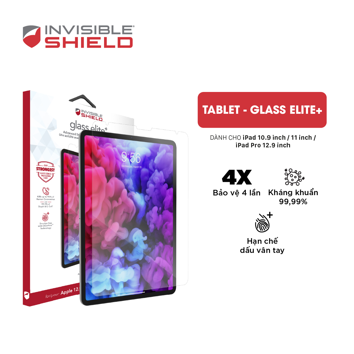 Miếng dán màn hình InvisibleShield Glass Elite+ cho iPad 10.9 inch/ 11 inch - Hàng chính hãng