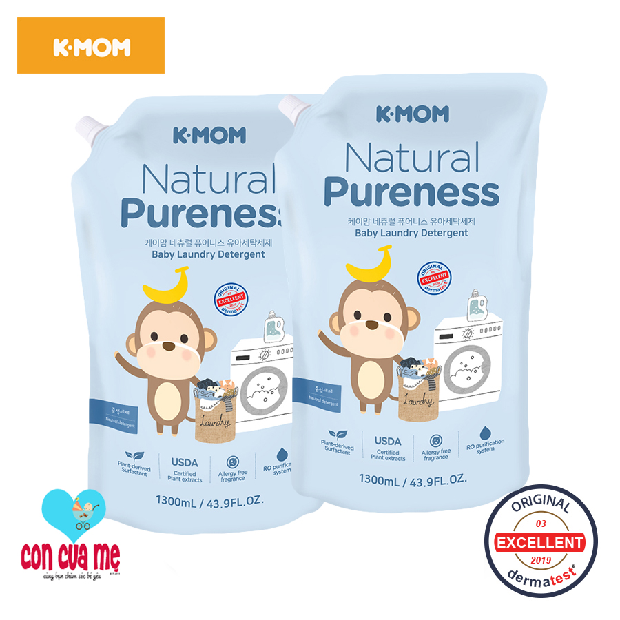 Combo 2 túi Nước giặt đồ sơ sinh với chiết xuất thảo mộc hữu cơ K-Mom Km13127 1300ml