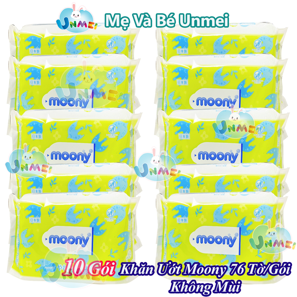 Combo 10 Gói Khăn ướt, khăn giấy ướt Moony Không Mùi 99% Nước Tinh Khiết Nội Địa Nhật (76 tờ/gói)