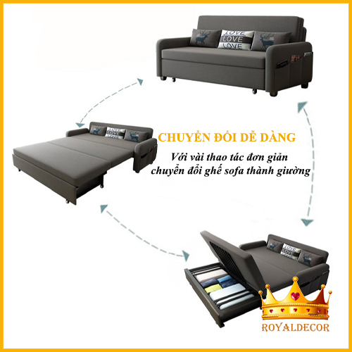 Giường sofa thông minh Gấp gọn - Ghế sofa đa năng nệm cao su chống lún - RoyaldecorHN