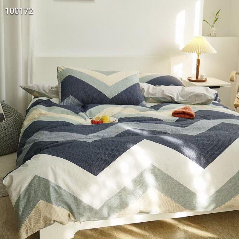 Bộ Chăn Ga Cotton Living Hàng Nhập Khẩu Cao Cấp 4 Món Kẻ Hiện Đại