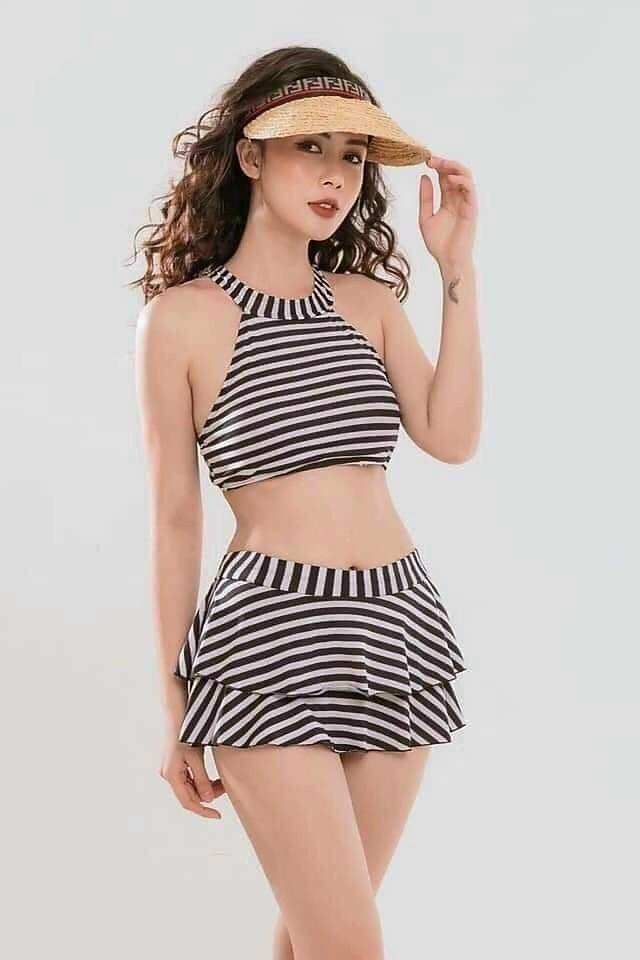 Đồ Bơi nữ Bikini nữ 2 mảnh áo Yếm Chân Váy Hai Tầng Freesize dưới 53kg phong cách Hàn Quốc | QP007